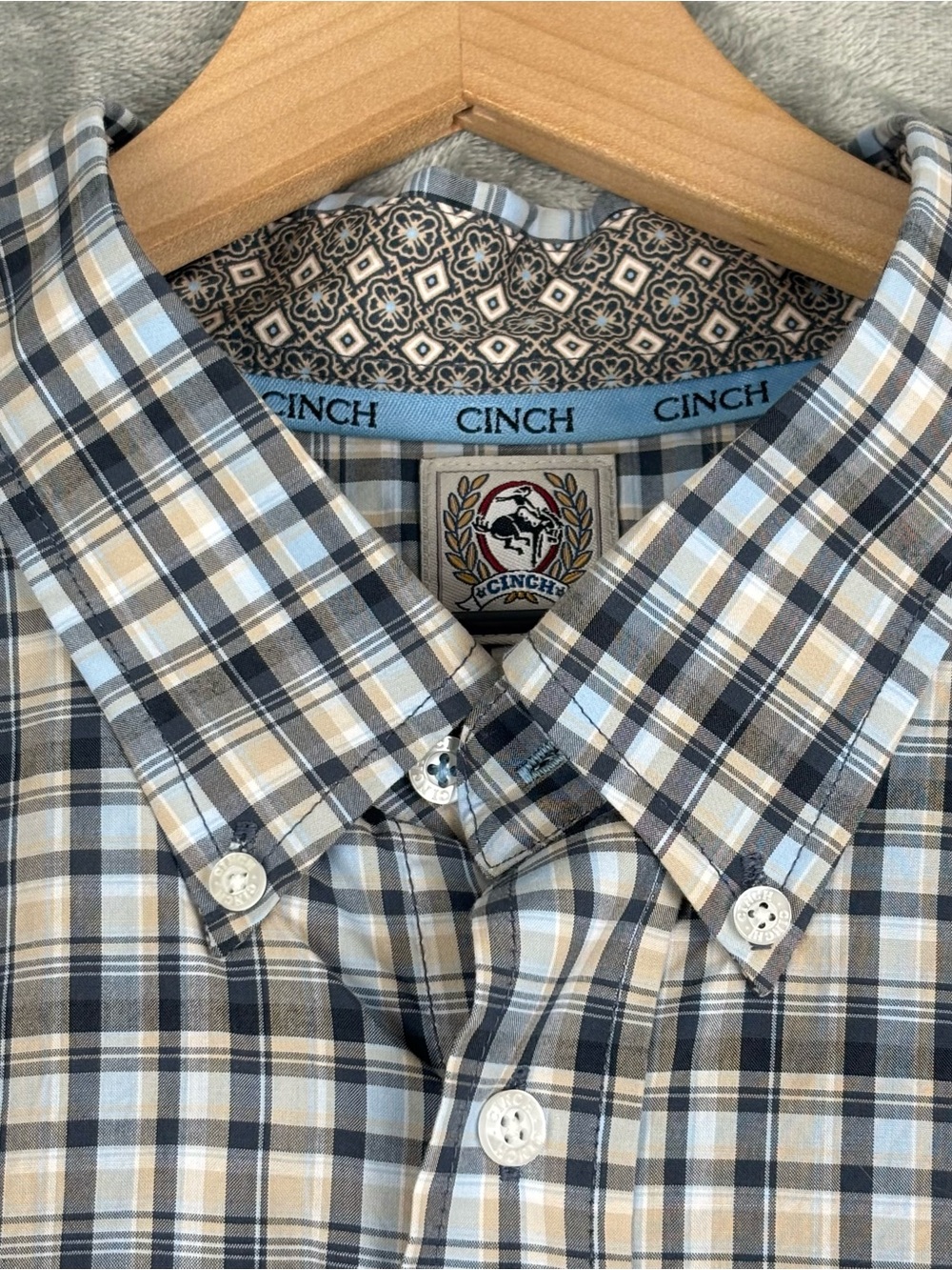 Cinch Shirt Mens XL Blue Plaid Button Down Pocket Logo Western Cowboy Rodeo